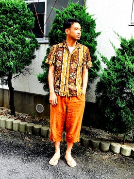 「アイテム（その他トップス、ブラウン系）」を使った、テラさん（メンズ・184cm）の夏コーディネート