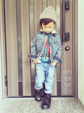 「GLOBAL WORK（グローバルワーク）の【GLOBAL WORK】ケーブルニットワッチ/528837（ニットキャップ/ビーニー、グレー系）」を使った、yuraさん（キッズ・160cm）の冬コーディネート