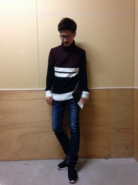 「JACKROSE（ジャックローズ）のハイパーストレッチスタンダード加工デニム（デニムパンツ）」を使った、keijiさん（メンズ・173cm）の秋コーディネート