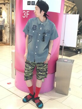 「TYPE BLUE（タイプブルー）のアイテム（シャツ/ブラウス）」を使った、Pakkun14さん（メンズ・165cm）の夏コーディネート