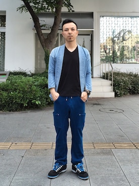 「ジャパンブルー」｜「アイテム（その他トップス）」を使った、初珠さん（メンズ・167cm）の夏コーディネート