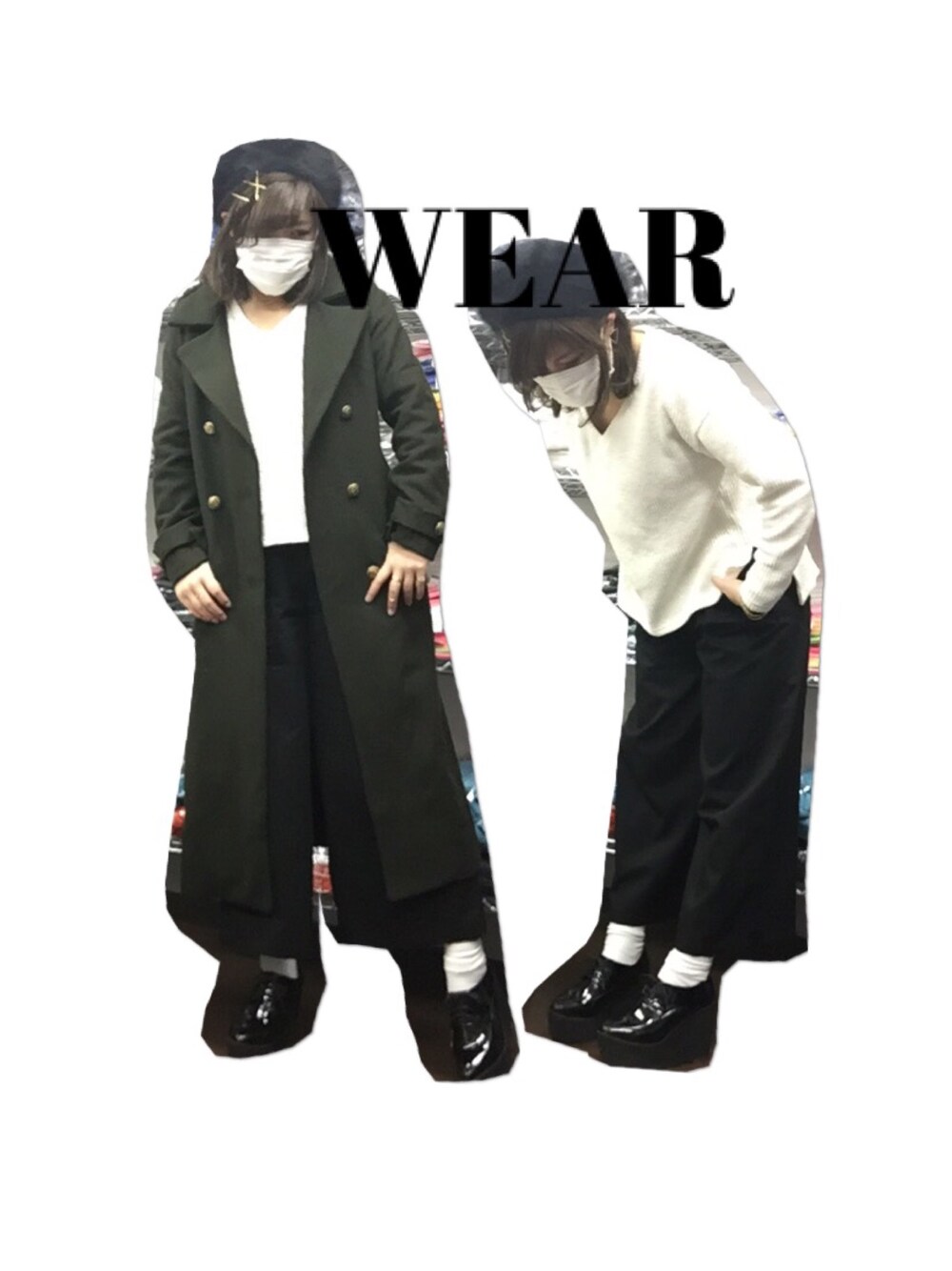 「ベレー帽、ゴールドピン、シンプル、Vネック、ロングチェスター、シンプルコーデ、ガウチョパンツ、白ソックス」｜「RETRO GIRLのアイテム（パンツ、ブラック系）」を使った、KURRさん（レディース・158cm）の春コーディネートの1枚目の写真