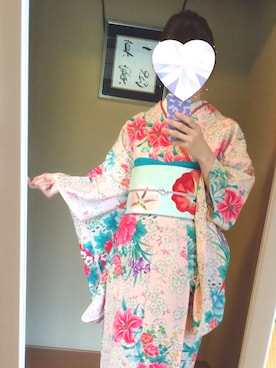 「アイテム（浴衣、グリーン系）」を使った、スミレ630さん（レディース・166cm）の夏コーディネート