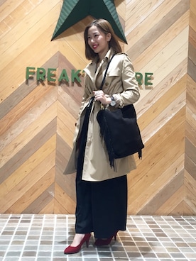 「フリンジバッグ」｜「アイテム（トレンチコート）」を使った、konomiさん（レディース・158cm）の秋コーディネート