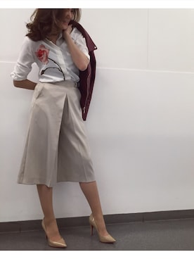 「バラ柄」｜「アイテム（ライダースジャケット）」を使った、Amu´sさん（レディース・165cm）の冬コーディネート