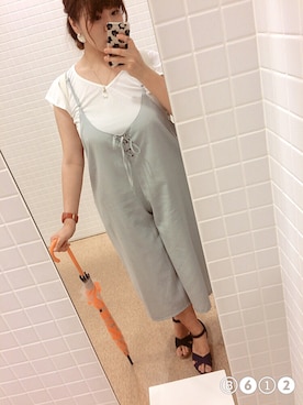 「大きいサイズ」｜「アイテム（サロペット/オーバーオール）」を使った、MOLAさん（レディース・163cm）の夏コーディネート