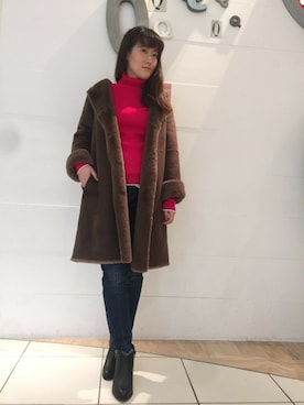 「Q（キュー）のアイテム（ムートンコート）」を使った、Q金沢フォーラス店さん（レディース・160cm）の秋コーディネート
