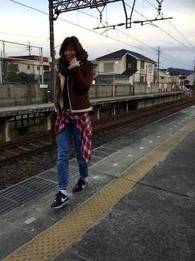 「アイテム（ミリタリージャケット、ブラウン系）」を使った、sachiiiさん（レディース・164cm）の冬コーディネート