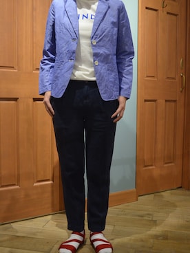 「麻ジャケット」｜「アイテム（サンダル）」を使った、WORDSBYwearさん（レディース・163cm）の春コーディネート