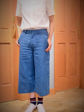 「リネンワッシャーバキーパンツ（その他パンツ、ブルー系）」を使った、WORDSBYwearさんの春コーディネート