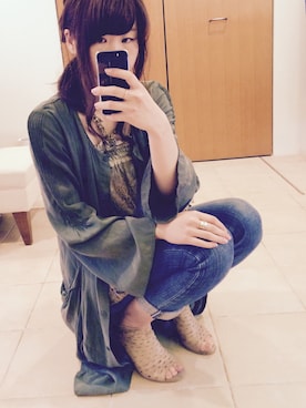 「テンセル」｜「アイテム（その他アウター）」を使った、かずしおさん（レディース・166cm）の春コーディネート