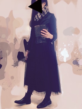 「長靴」｜「アイテム（ライダースジャケット）」を使った、かずしおさん（レディース・166cm）の冬コーディネート