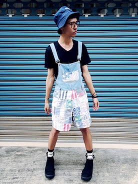 「Taiwan」｜「アイテム（オールインワン・サロペット）」を使った、張夸泰さん（メンズ・177cm）の秋コーディネート