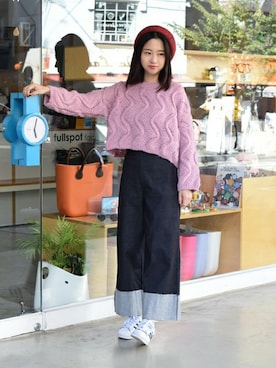 「アイテム（ハンチング/ベレー帽、レッド系）」を使った、jiyoung kimさん（レディース・160cm）の秋コーディネート