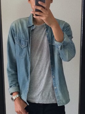 「JOURNAL STANDARD（ジャーナルスタンダード）のアイテム（シャツ/ブラウス、ブルー系）」を使った、ベンベンさん（メンズ・177cm）の秋コーディネート