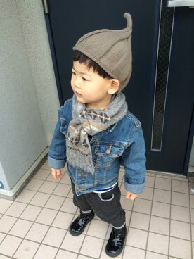 「スウエット」｜「アイテム（デニムジャケット）」を使った、いっぽさんさん（キッズ・90cm）の冬コーディネート