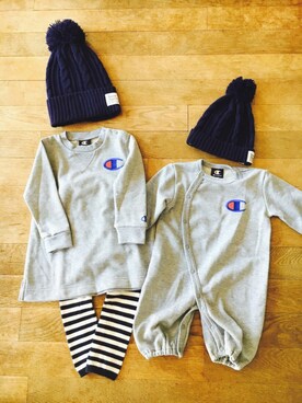 「Champion（チャンピオン）のアイテム（オールインワン・サロペット）」を使った、hiro✳︎haさん（キッズ・100cm）の秋コーディネート