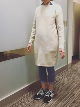 「不明のアイテム（ニット/セーター、ベージュ系）」を使った、Mさん（レディース・156cm）の秋コーディネート