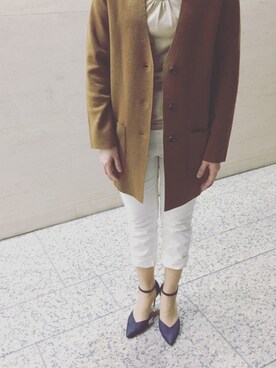 「不明のアイテム（ジャケット/アウター、ブラウン系）」を使った、Mさん（レディース・156cm）の秋コーディネート