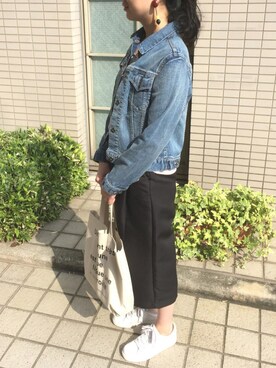 「GU（ジーユー）のアイテム（その他パンツ、ブラック系）」を使った、Mさん（レディース・156cm）の秋コーディネート