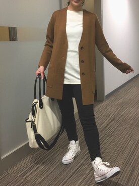 「CONVERSE（コンバース）のconverse（コンバース） ALL STAR HI（オールスターHI）（スニーカー、ホワイト系）」を使った、Mさん（レディース・156cm）の秋コーディネート