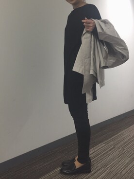 「UNIQLO（ユニクロ）のWOMEN レギンスパンツ（その他パンツ、ブラック系）」を使った、Mさん（レディース・156cm）の秋コーディネート