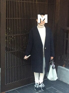 「UNIQLO（ユニクロ）のアイテム（その他パンツ、ホワイト系）」を使った、Mさん（レディース・156cm）の秋コーディネート