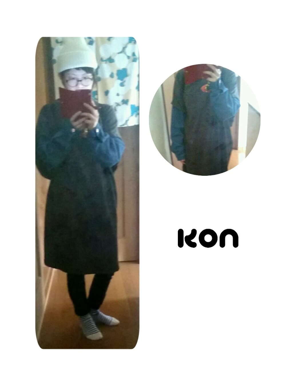 「ワンピース、ニット帽、デニム、ニューバランス、New Balance、カンケン」｜「Another Editionのリブニットキャップ2/ AE RIB KNIT CAPⅡ（ニットキャップ/ビーニー、ホワイト系）」を使った、このみさん（レディース・157cm）の春コーディネートの1枚目の写真