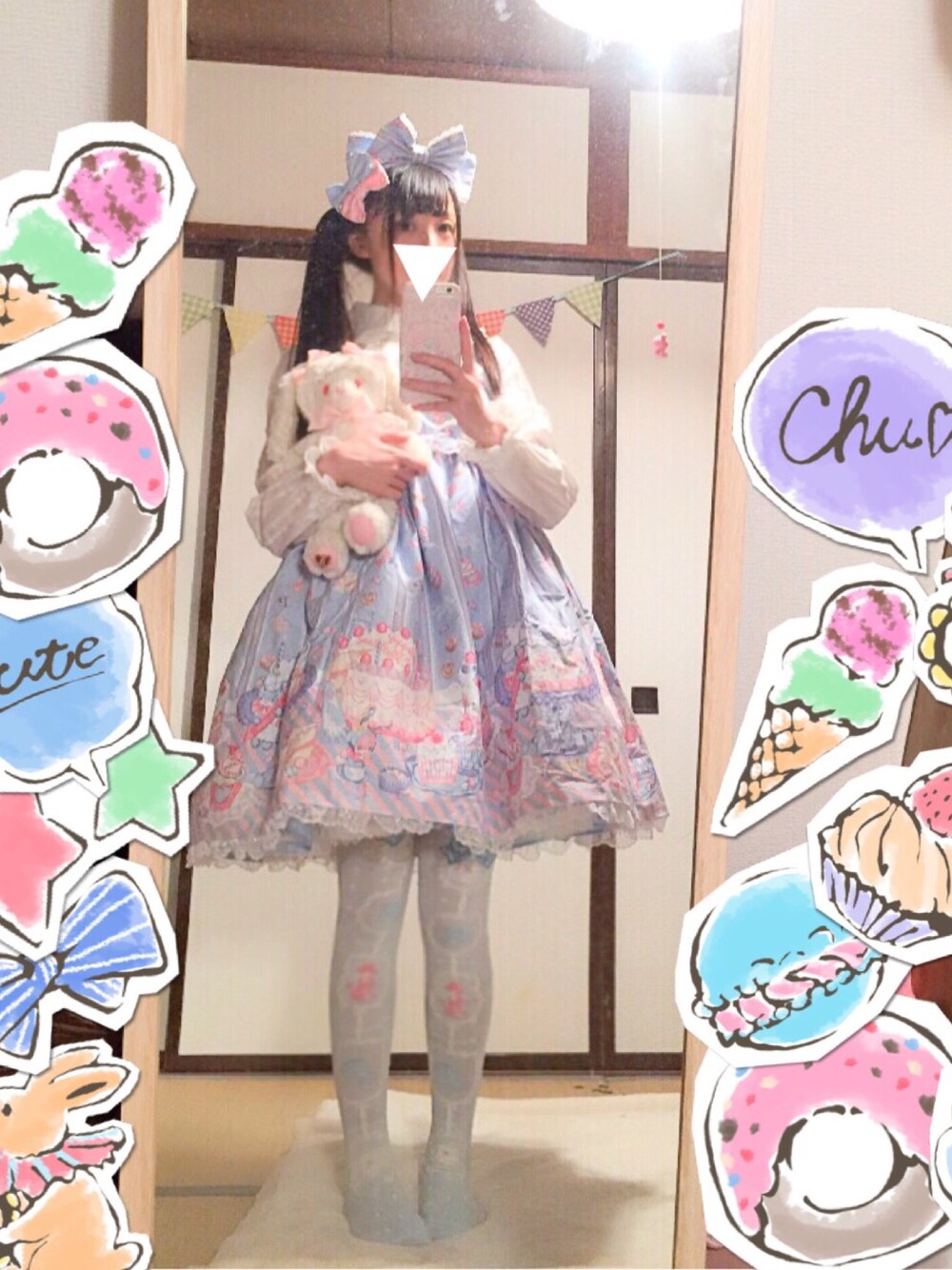 「福袋コーデ、Angelic Pretty」｜「Angelic Prettyのアイテム（ワンピース、ブルー系）」を使った、うさちさん（レディース・155cm）の冬コーディネートの1枚目の写真