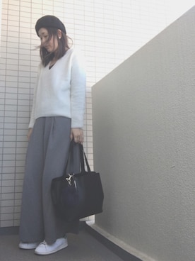 「NANO universe（ナノユニバース）のアイテム（ハンチング/ベレー帽）」を使った、somさん（レディース・161cm）の冬コーディネート
