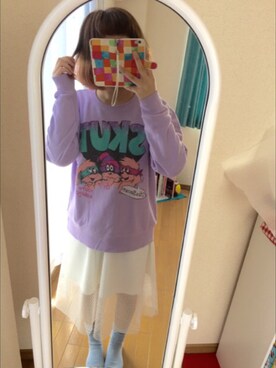 「オーガンジー」｜「アイテム（スウェット）」を使った、Saaachiさん（レディース・154cm）の春コーディネート