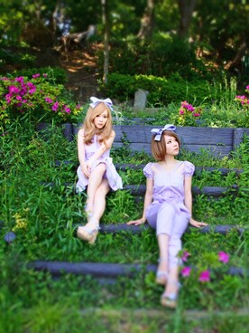 「金髪」｜「アイテム（サロペット/オーバーオール）」を使った、♡さん（レディース・147cm）の夏コーディネート