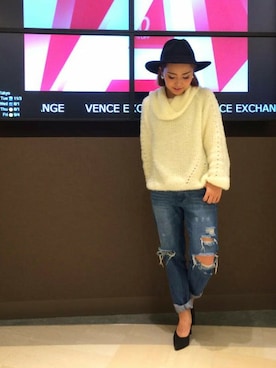 「ツバ広ハット」｜mihoさん（レディース・148cm）の冬コーディネート