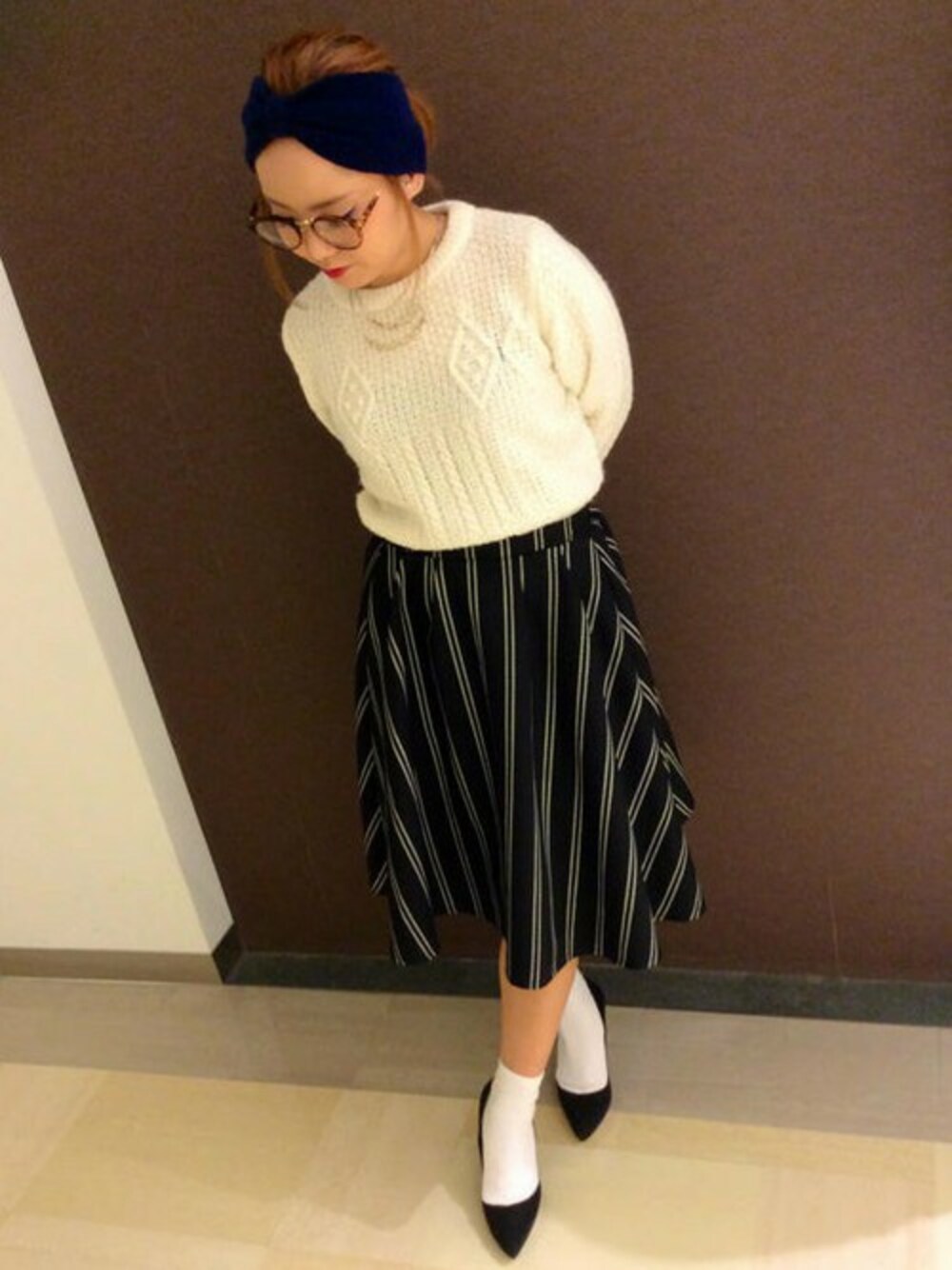 mihoさんの「ブッチャーストライプフレアスカート        （VENCEEXCHANGE）」を使ったコーディネートの1枚目の写真