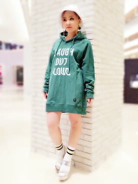 「アイテム（パーカー、グリーン系）」を使った、mihoさん（レディース・148cm）の春コーディネート