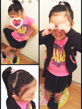 「ANAP kids（アナップキッズ）のアイテム（Tシャツ/カットソー、ピンク系）」を使った、ichi✩akaさん（キッズ・130cm）の夏コーディネート