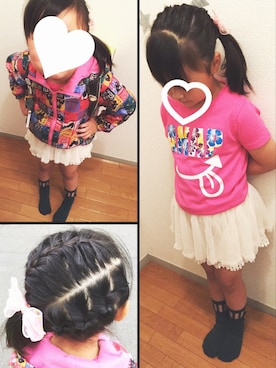 「ANAP kids（アナップキッズ）のANAP/アナップ KIDS ボタニカルロゴスマイルＴシャツ（Tシャツ/カットソー、ピンク系）」を使った、ichi✩akaさん（キッズ・130cm）の夏コーディネート