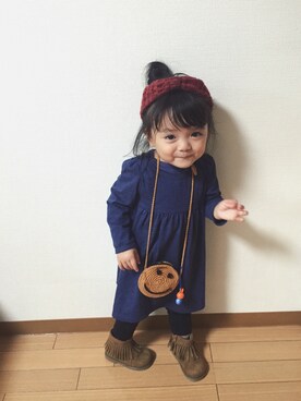 「ニコちゃん」｜「アイテム（ワンピース/ドレス）」を使った、りーさん（キッズ・80cm）の秋コーディネート