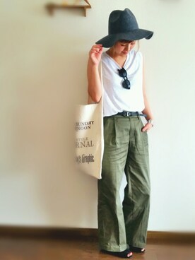 「TODAYFUL（トゥデイフル）のVintageトートバッグ（トートバッグ）」を使った、miさん（レディース・154cm）の夏コーディネート