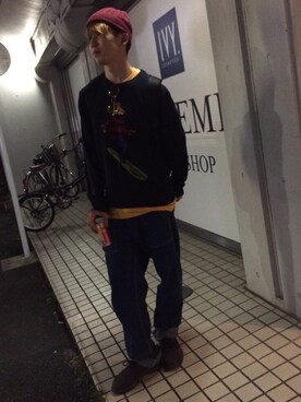 「TOMMY（トミー）のアイテム（ニットキャップ/ビーニー）」を使った、hiroshiさん（メンズ・173cm）の秋コーディネート