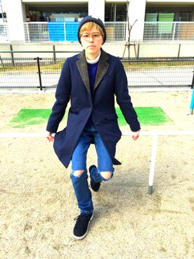「SEVENDAYS=SUNDAY（セブンデイズサンデイ）のアイテム（チェスターコート）」を使った、おちゃさん（レディース・162cm）の春コーディネート