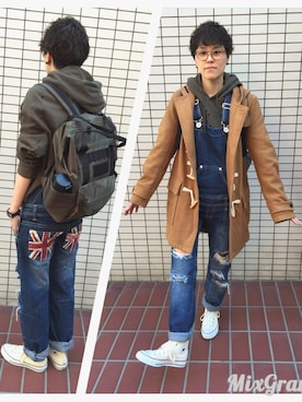 「コンバース ハイカット」｜「アイテム（ダッフルコート）」を使った、おちゃさん（レディース・162cm）の春コーディネート