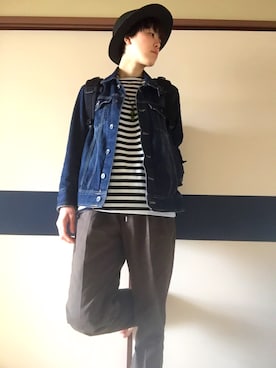 「黒リュック」｜「アイテム（デニムジャケット）」を使った、おちゃさん（レディース・162cm）の春コーディネート