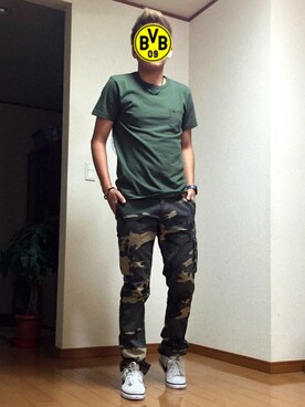 「Alpha Industries（アルファインダストリーズ）のアイテム（Tシャツ/カットソー）」を使った、ANTOINE GRIEZMANNさん（メンズ・174cm）の春コーディネート