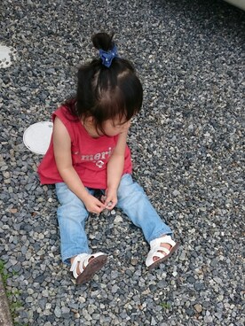 「オールド ネイビーのアイテム（タンクトップ、レッド系）」を使った、R.さん（キッズ・120cm）の夏コーディネート