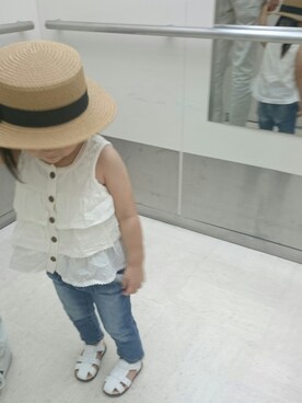 「西松屋（ニシマツヤ）のアイテム（タンクトップ、ホワイト系）」を使った、R.さん（キッズ・120cm）の夏コーディネート