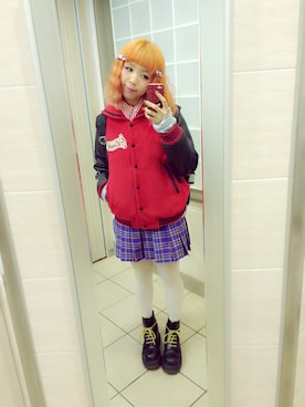 「白タイツ」｜「アイテム（スタジャン）」を使った、SON i(ソンイ)さん（レディース・158cm）の秋コーディネート