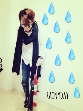 「アイテム（レインシューズ、ブルー系）」を使った、shigoさん（レディース・158cm）の冬コーディネート