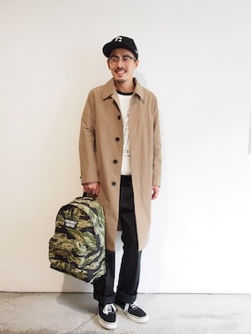 「N.HOOLYWOOD」｜「アイテム（ステンカラーコート）」を使った、まっちゃんさん（メンズ・173cm）の秋コーディネート