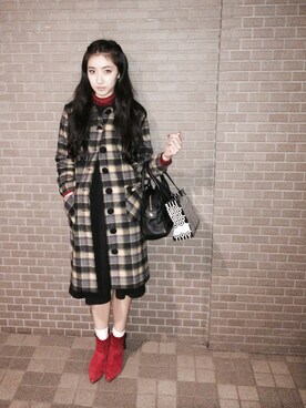 「パンク」｜「アイテム（ステンカラーコート）」を使った、中田クルミさん（レディース・168cm）の冬コーディネート